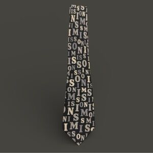 Missoni Navy Silk Tie with Large Scattered Missoni Letters in Dark Silver&White